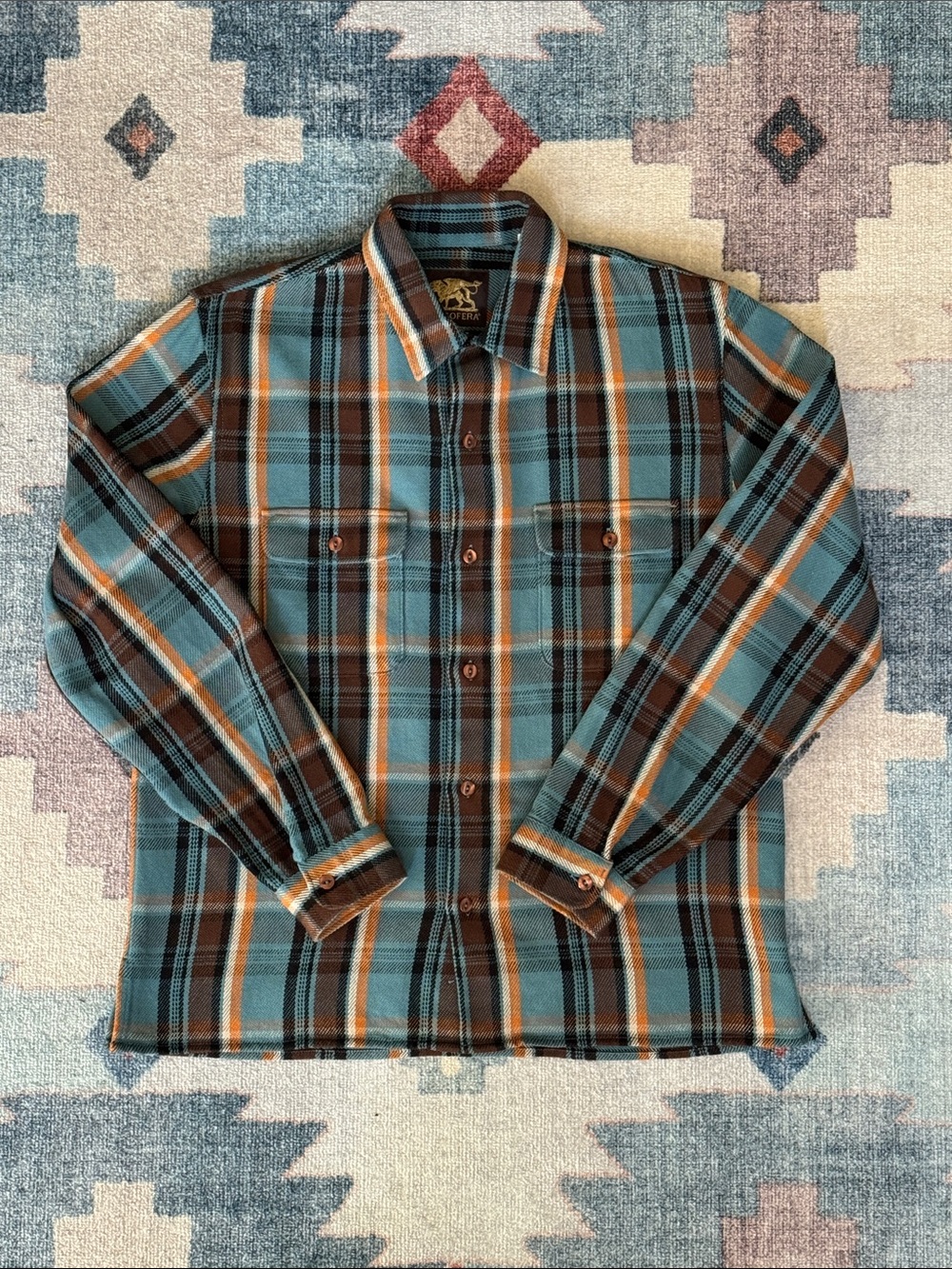 Indigofera Webster Shirt Blue Twill Check Flannel Overshirt Size Small S - RARE